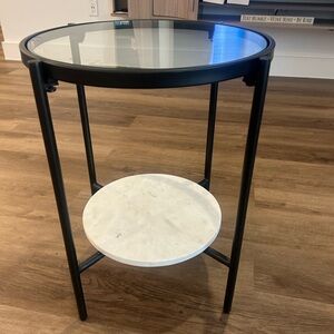 Black and White Glass Top Marble bottom Side Table